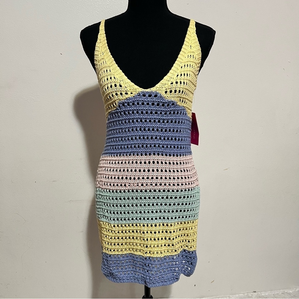 Shoedazzle Women M Multicolor Crochet Boho Cottagecore Beach Festive Mini Dress